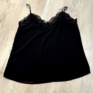 Wishlist Apparel Womens Chiffon‎ Cami Tank Top Black Lace Neckline Size Small